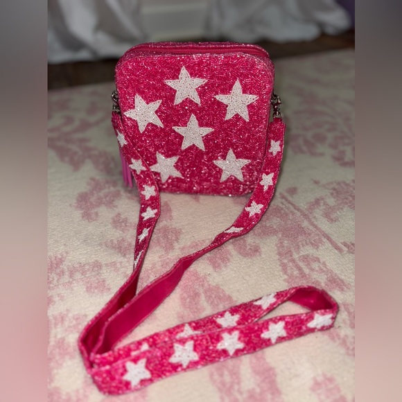 Moyna New York Hand-beaded Star Crossbody Bag Pink & White - Picture 15 of 15